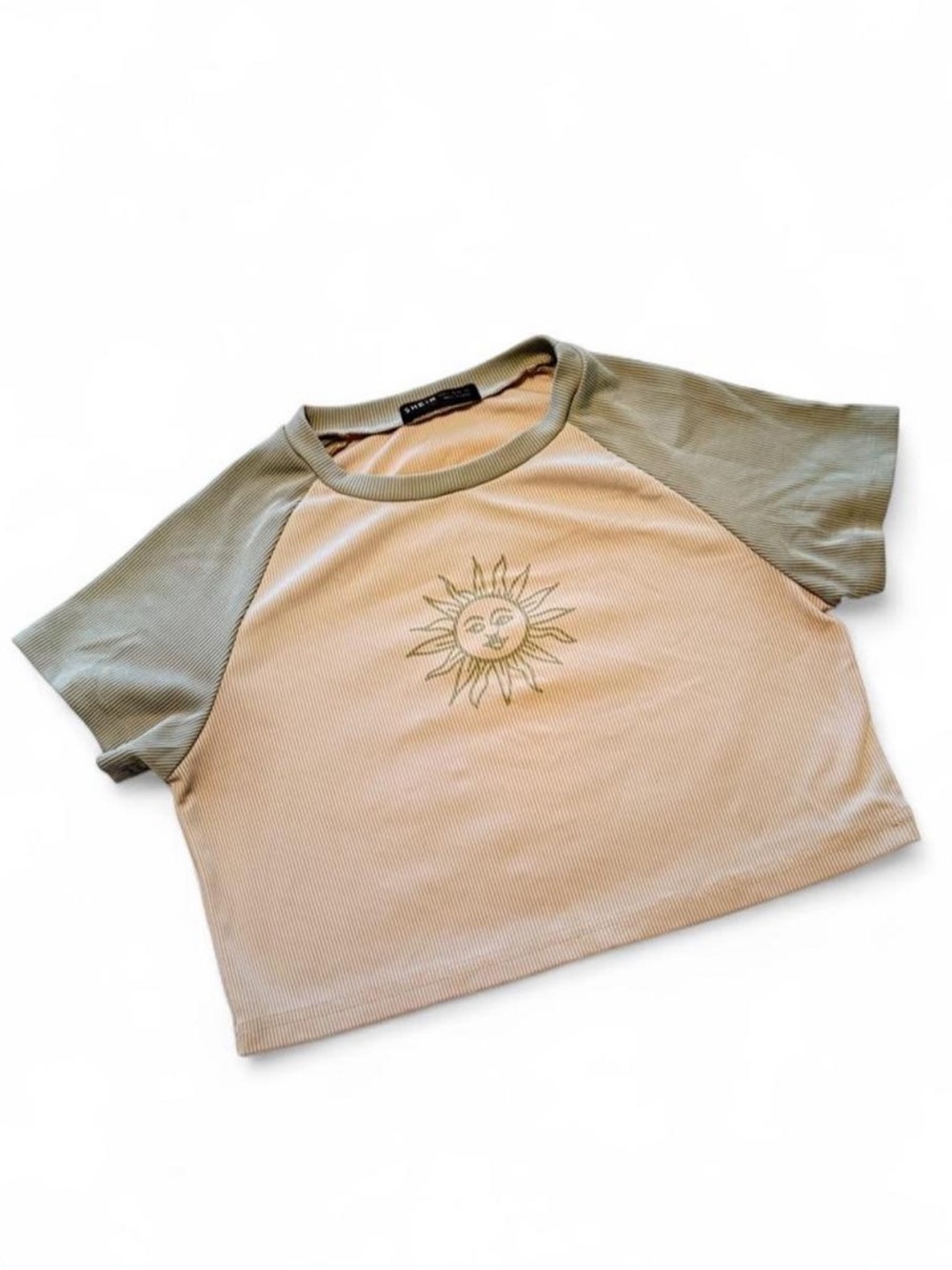 SHEIN Olive Raglan & Beige Sun Crop Tee
